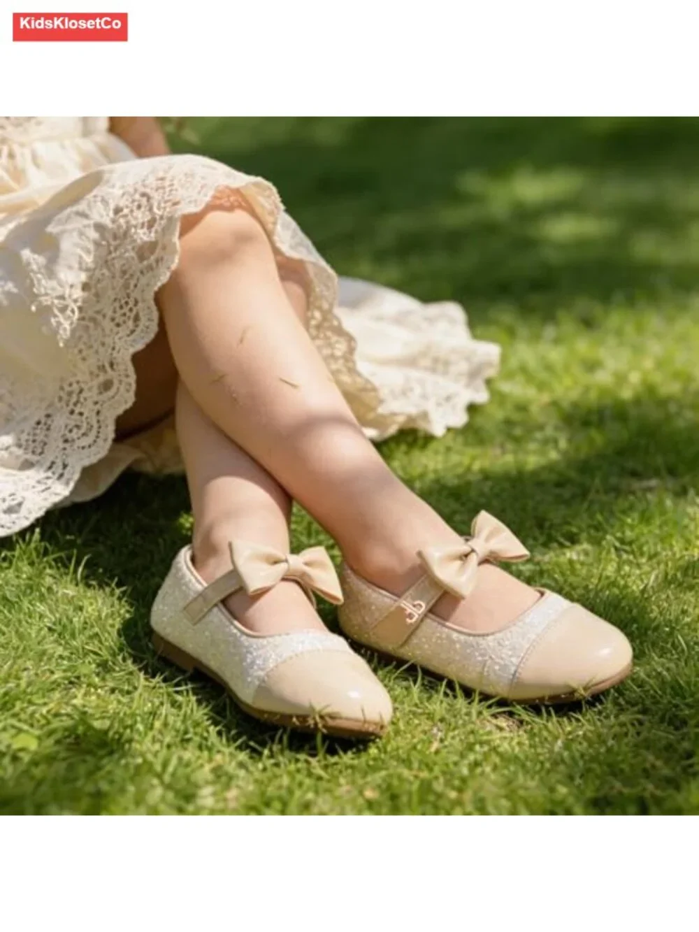 Glitter Mary Jane Flats with Bow Hook & Loop for Toddler